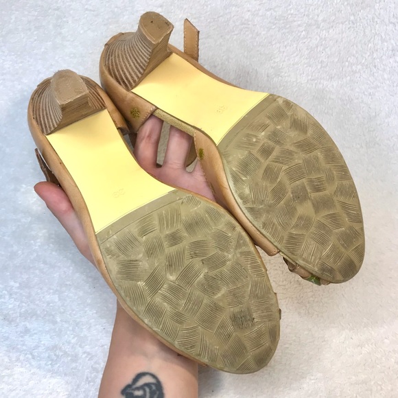 Genuine leather floral summer open toe sandals tan heels with strap Infinity - Picture 14 of 15